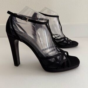 Prada Black Satin Strappy Platform Black Sandal High Heels Sz 40/US 10
